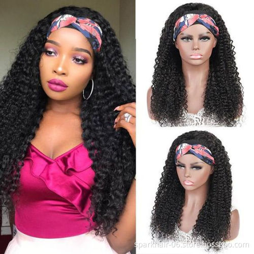 Full Cuticle Deep Curly Headband Wigs Human Hair GlueLess None Lace 10A Virgin Peruvian Head Band Human Hair Wigs